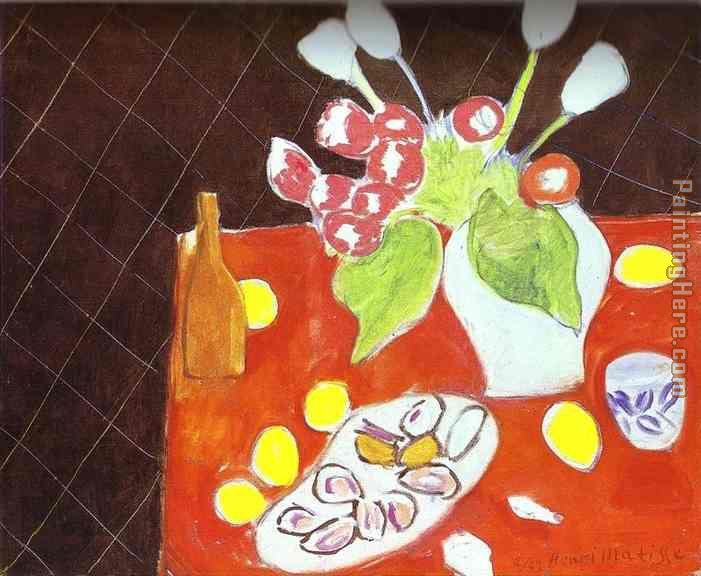Henri Matisse Tulips and Oysters on Black Background
